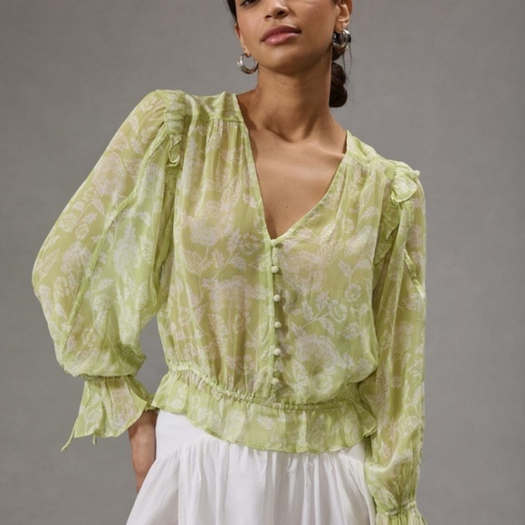 NWT Anthropologie Sheer Dolman Sleeve Blouse Large - Picture 1 of 3